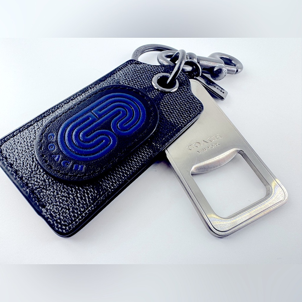 Coach Retro C Leather Keychain Bottle Opener Rare Japan Edition Gunmetal Logo - Picture 9 of 9